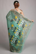 WoodenTant women?s Soft cotton silk dhakai jamdani saree without blouse piece Sea green