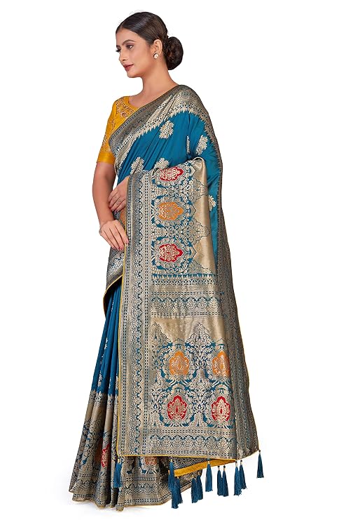 Women's Soft Banarasi Style Silk Saree With Blouse Piece For Wedding