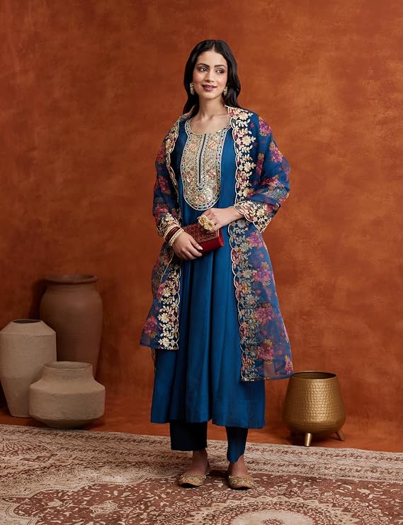 Women's Embroidered Anarkali Kurta Suit Set