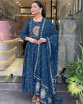 Women Rayon Printed Anarkali Kurta Set with Dupatta