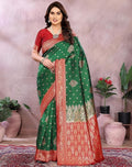 Women's Banarasi Kanjivaram Cotton Silk Saree With Unstitched Blouse Material