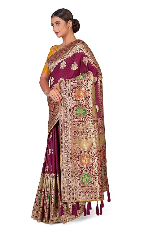 Women's Soft Banarasi Style Silk Saree With Blouse Piece For Wedding