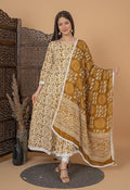Women's Cotton Printed Anarkali Kurta with Palazzo & Dupatta Set