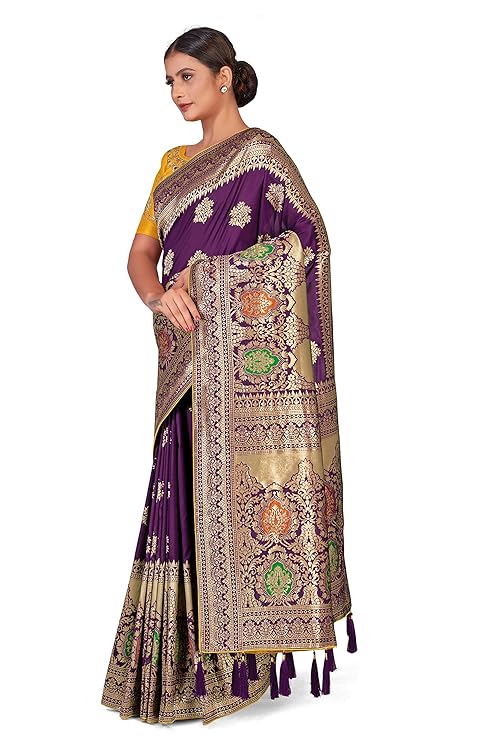 Women's Soft Banarasi Style Silk Saree With Blouse Piece For Wedding