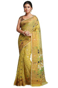 WoodenTant women?s Soft cotton silk dhakai jamdani saree without blouse piece Yellow