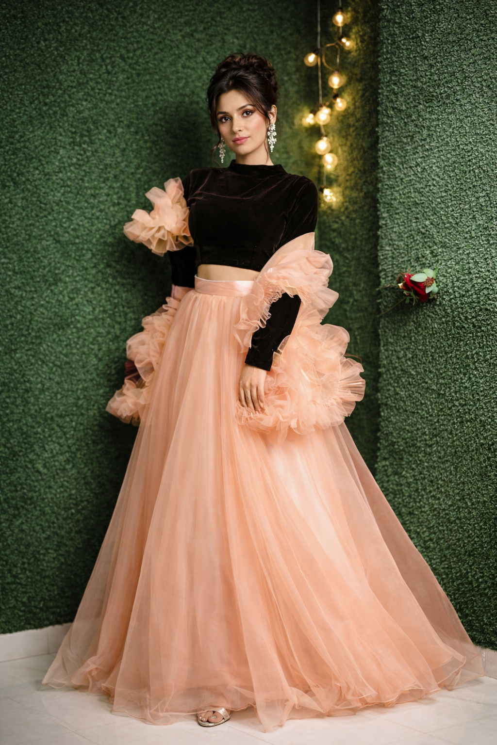 orange velvet lehenga choli