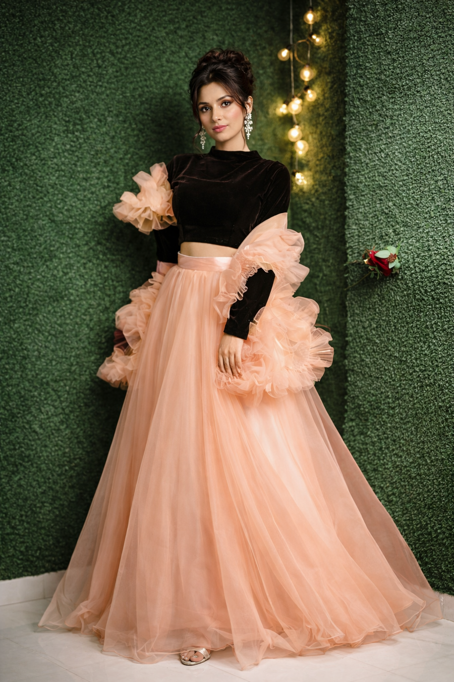 orange velvet lehenga choli