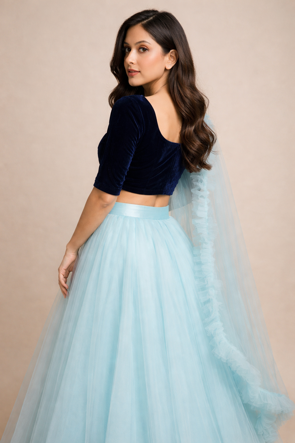 sky velvet lehenga choli
