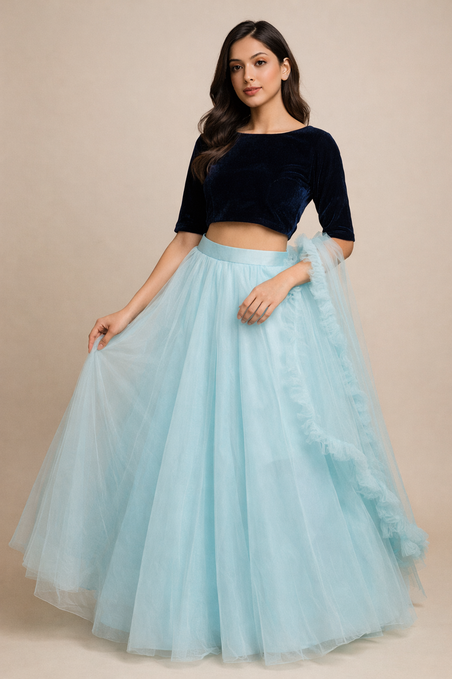 sky velvet lehenga choli