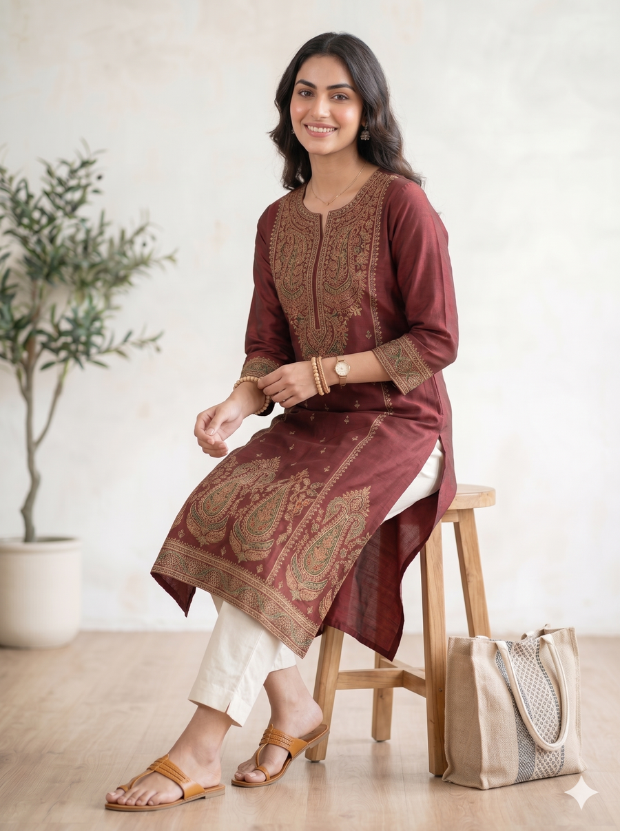 maroon  Kashmiri kurti