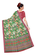 Green Floral Printed Linen Blend Saree with Designer Border | Soft Lightweight Ethnic Wear for Women