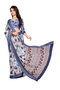 Women's Olive Paisley Printed Linen Blend Saree with Blue Border | Elegant Floral Ethnic Wear for Festive & Daily Use
