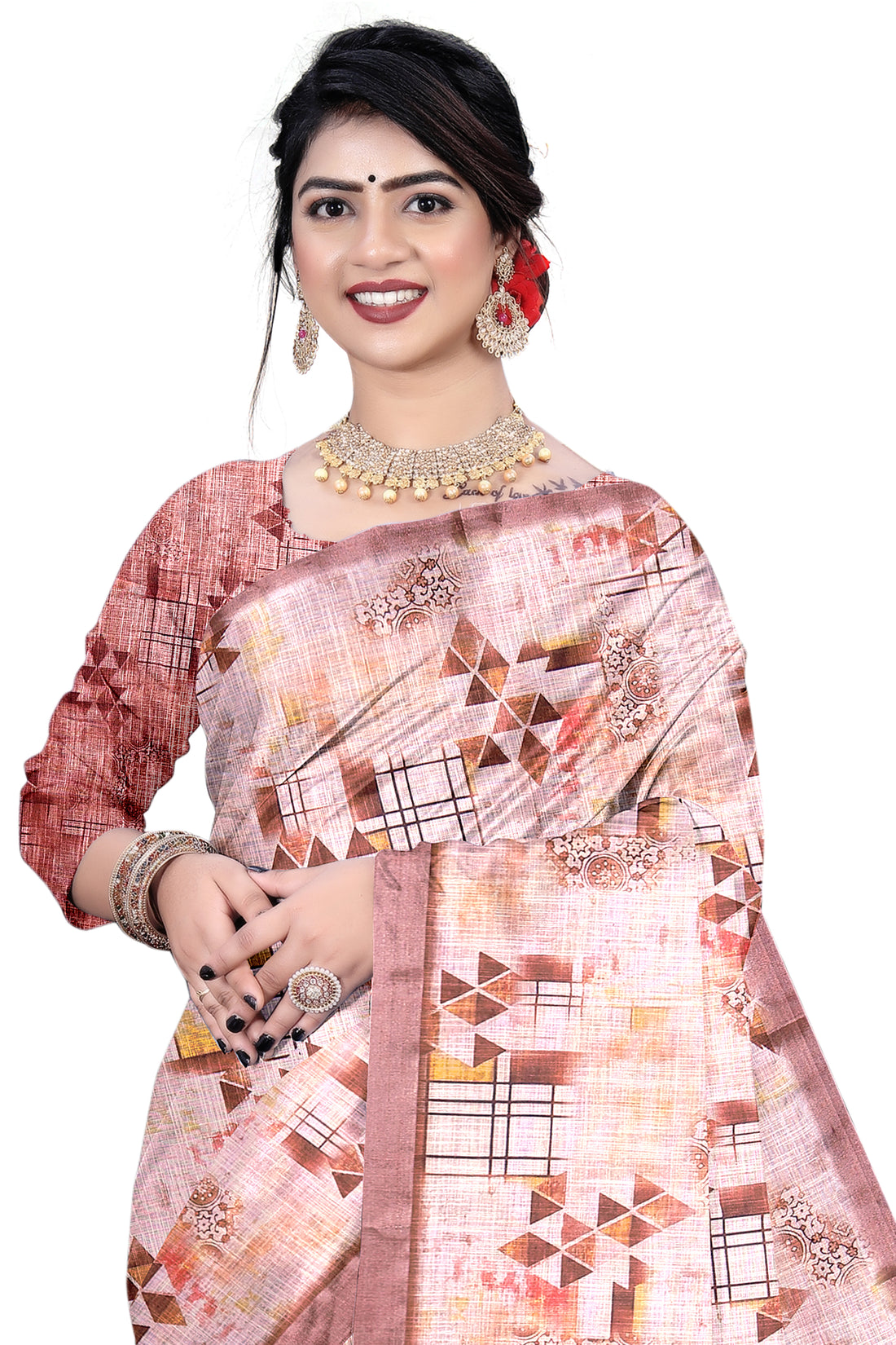 Women's Olive Paisley Printed Linen Blend Saree with Blue Border | Elegant Floral Ethnic Wear for Festive & Daily Use