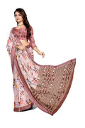 Women's Olive Paisley Printed Linen Blend Saree with Blue Border | Elegant Floral Ethnic Wear for Festive & Daily Use
