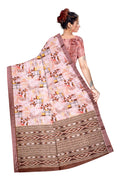 Women's Olive Paisley Printed Linen Blend Saree with Blue Border | Elegant Floral Ethnic Wear for Festive & Daily Use