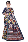 Women's Olive Paisley Printed Linen Blend Saree with Blue Border | Elegant Floral Ethnic Wear for Festive & Daily Use