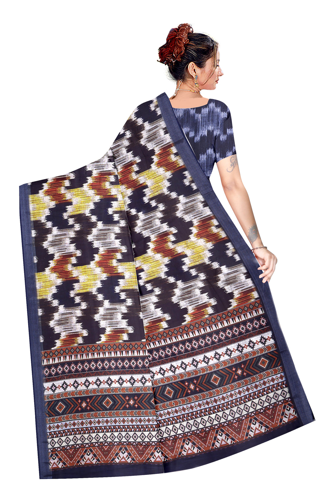 Women's Olive Paisley Printed Linen Blend Saree with Blue Border | Elegant Floral Ethnic Wear for Festive & Daily Use
