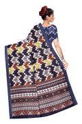 Women's Olive Paisley Printed Linen Blend Saree with Blue Border | Elegant Floral Ethnic Wear for Festive & Daily Use