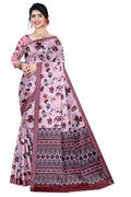 Women's Olive Paisley Printed Linen Blend Saree with Blue Border | Elegant Floral Ethnic Wear for Festive & Daily Use