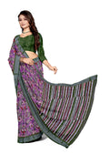Women's Olive  Paisley Printed Linen Blend Saree with Blue Border | Elegant Floral Ethnic Wear for Festive & Daily Use