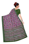 Women's Olive  Paisley Printed Linen Blend Saree with Blue Border | Elegant Floral Ethnic Wear for Festive & Daily Use
