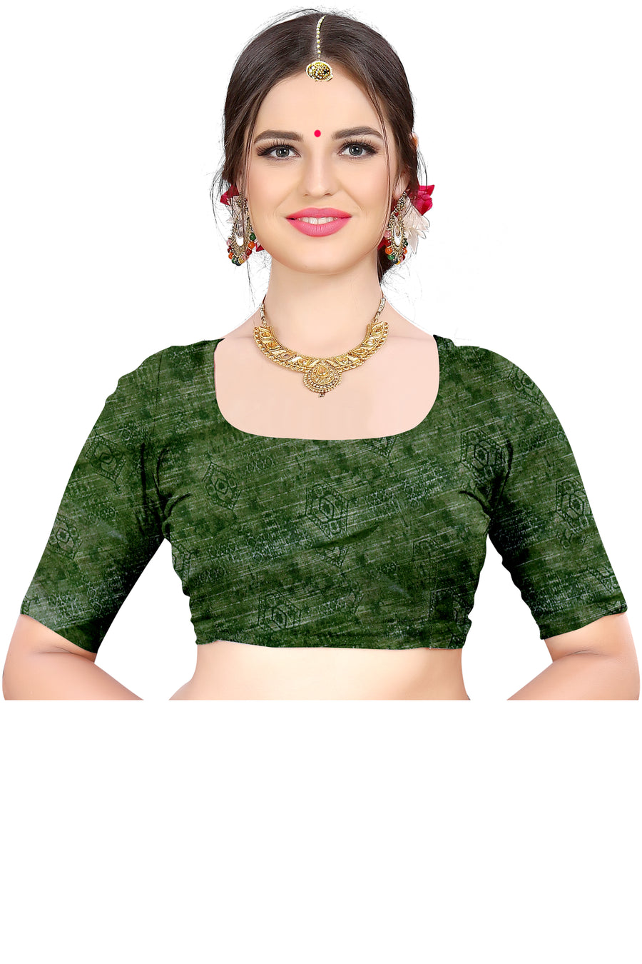 Women's Olive  Paisley Printed Linen Blend Saree with Blue Border | Elegant Floral Ethnic Wear for Festive & Daily Use