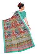Women's Olive Paisley Printed Linen Blend Saree with Blue Border | Elegant Floral Ethnic Wear for Festive & Daily Use