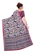 Women's Olive Paisley Printed Linen Blend Saree with Blue Border | Elegant Floral Ethnic Wear for Festive & Daily Use