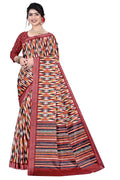 Women's Olive Paisley Printed Linen Blend Saree with Blue Border | Elegant Floral Ethnic Wear for Festive & Daily Use