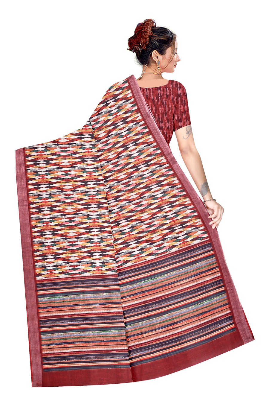 Women's Olive Paisley Printed Linen Blend Saree with Blue Border | Elegant Floral Ethnic Wear for Festive & Daily Use
