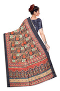 Women's Olive Paisley Printed Linen Blend Saree with Blue Border | Elegant Floral Ethnic Wear for Festive & Daily Use