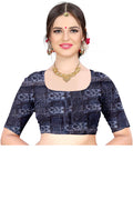 Women's Olive Paisley Printed Linen Blend Saree with Blue Border | Elegant Floral Ethnic Wear for Festive & Daily Use