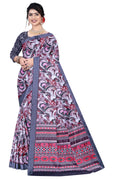 Women's Olive Paisley Printed Linen Blend Saree with Blue Border | Elegant Floral Ethnic Wear for Festive & Daily Use