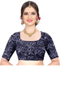 Women's Olive Paisley Printed Linen Blend Saree with Blue Border | Elegant Floral Ethnic Wear for Festive & Daily Use
