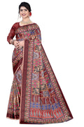 Women's Olive Paisley Printed Linen Blend Saree with Blue Border | Elegant Floral Ethnic Wear for Festive & Daily Use