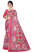 Women's Olive Paisley Printed Linen Blend Saree with Blue Border | Elegant Floral Ethnic Wear for Festive & Daily Use