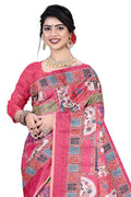 Women's Olive Paisley Printed Linen Blend Saree with Blue Border | Elegant Floral Ethnic Wear for Festive & Daily Use