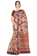 Women's Olive Paisley Printed Linen Blend Saree with Blue Border | Elegant Floral Ethnic Wear for Festive & Daily Use