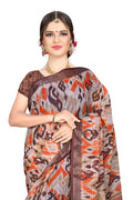 Women's Olive Paisley Printed Linen Blend Saree with Blue Border | Elegant Floral Ethnic Wear for Festive & Daily Use