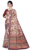 Women's Olive Paisley Printed Linen Blend Saree with Blue Border | Elegant Floral Ethnic Wear for Festive & Daily Use