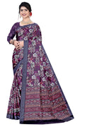 Women's Olive Paisley Printed Linen Blend Saree with Blue Border | Elegant Floral Ethnic Wear for Festive & Daily Use