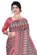 Women's Olive Paisley Printed Linen Blend Saree with Blue Border | Elegant Floral Ethnic Wear for Festive & Daily Use