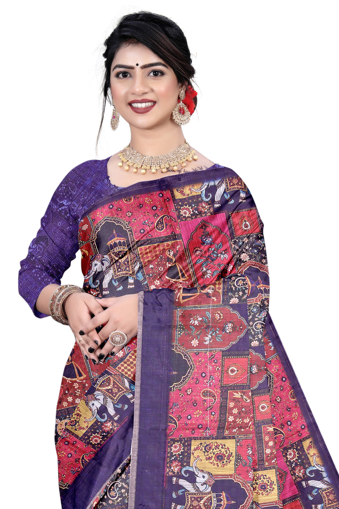 Women's Olive  Paisley Printed Linen Blend Saree with Blue Border | Elegant Floral Ethnic Wear for Festive & Daily Use