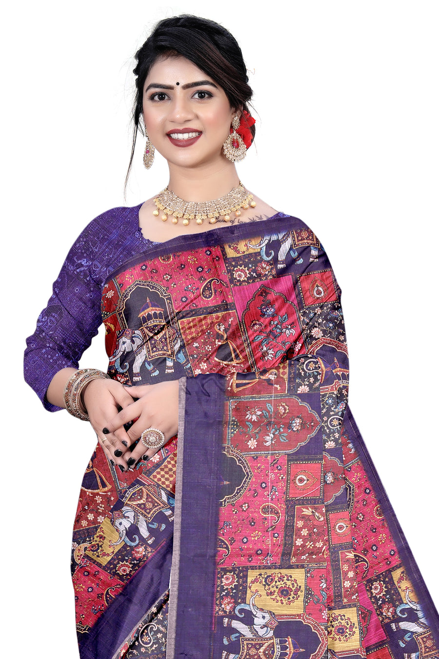 Women's Olive  Paisley Printed Linen Blend Saree with Blue Border | Elegant Floral Ethnic Wear for Festive & Daily Use
