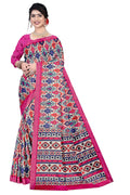 Women's Olive Paisley Printed Linen Blend Saree with Blue Border | Elegant Floral Ethnic Wear for Festive & Daily Use