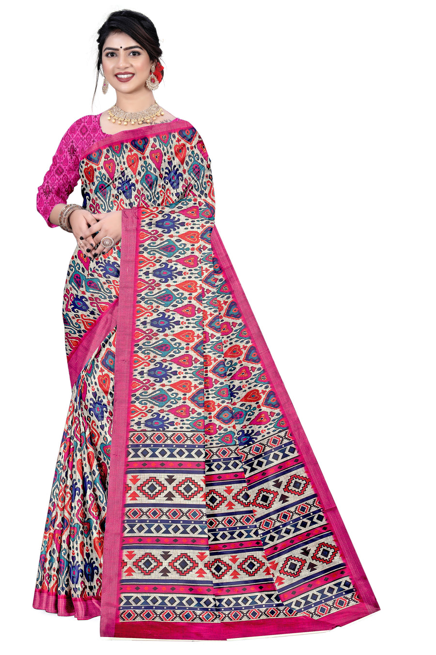 Women's Olive Paisley Printed Linen Blend Saree with Blue Border | Elegant Floral Ethnic Wear for Festive & Daily Use