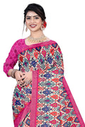 Women's Olive Paisley Printed Linen Blend Saree with Blue Border | Elegant Floral Ethnic Wear for Festive & Daily Use