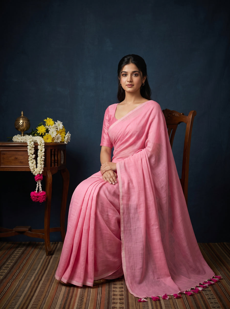 Women's Olive Paisley Printed Linen Blend Saree with Blue Border | Elegant Floral Ethnic Wear for Festive & Daily Use