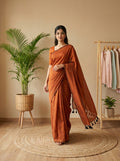 Women's Olive Paisley Printed Linen Blend Saree with Blue Border | Elegant Floral Ethnic Wear for Festive & Daily Use