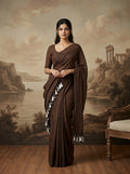 Women's Olive Paisley Printed Linen Blend Saree with Blue Border | Elegant Floral Ethnic Wear for Festive & Daily Use